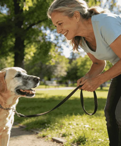 Témoin VitalieBio, Isabelle qui promène son chien.