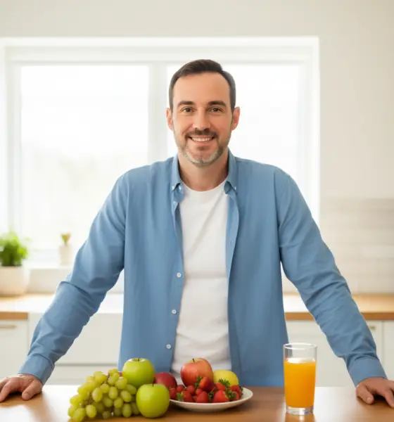 Portrait de François Leblanc, coach sportif en énergie et récupération partenaire de VitalieBio, souriant et dynamique dans une salle de sport lumineuse.
